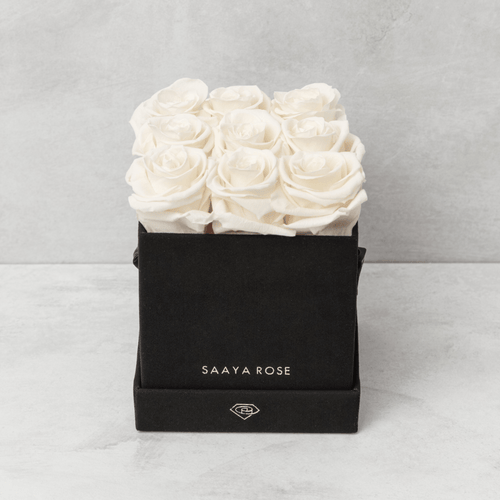 9 White Roses (Black Suede Box)