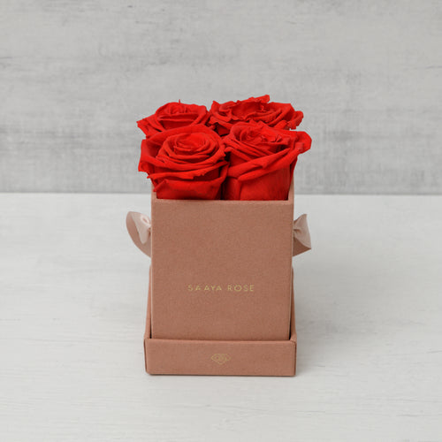 4 Pink Suede Box (Red Roses)