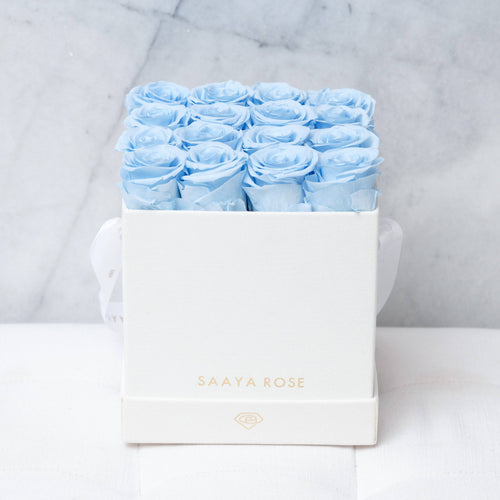 16 Ivory Suede Box (Sky Blue Roses)