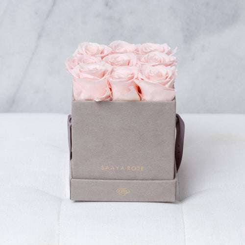 9 Light Pink Roses (Grey Suede Box)