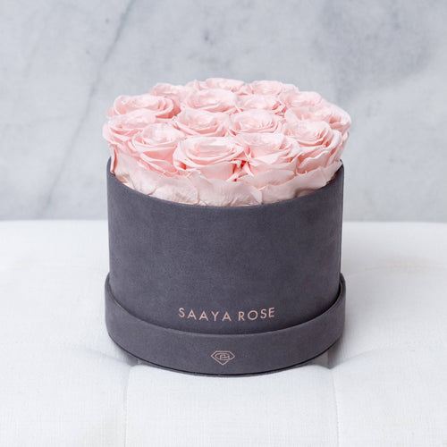 Small Round Dark Grey Suede (Light Pink Roses)