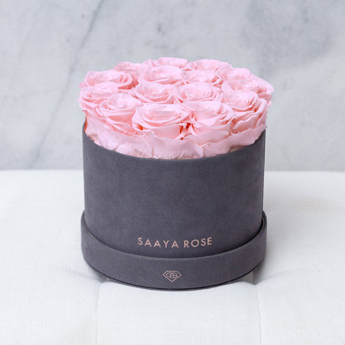 Small Round Dark Grey Suede (Blush Pink Roses)